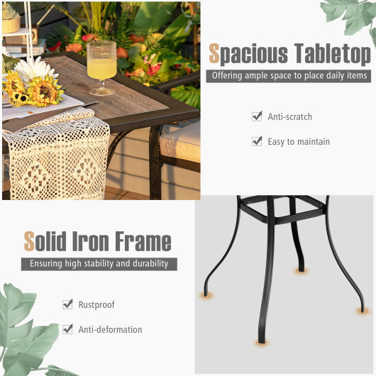 3 Pieces Patio Bar Set with 2 Bar Stools and 1 Square Table