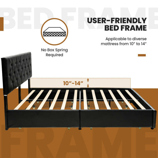 Full/Queen PU Leather Upholstered Platform Bed with 4 Drawers-Queen Size