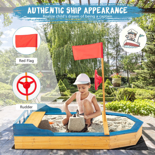 Kids' Pirate Boat Sandbox with Flag and Rudder