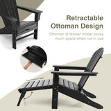 Patio HDPE Adirondack Chair with Retractable Ottoman-Black