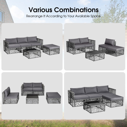 5 Pieces Patio PE Rattan Wicker Sofa Furniture Set-Gray