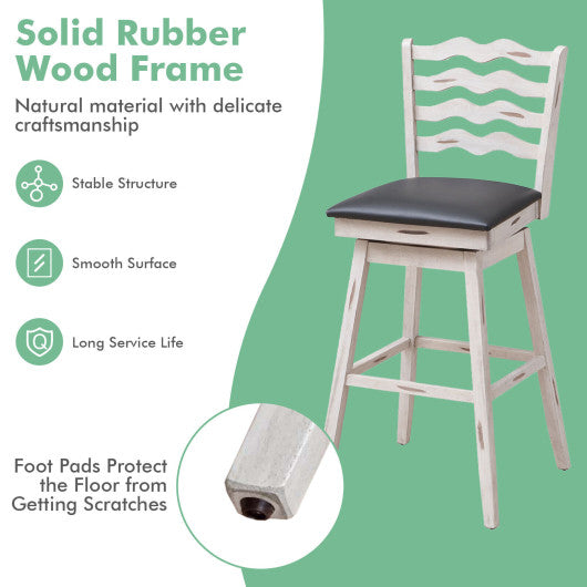 360° Swivel Bar Stools with Rubber Wood Frame and Ergonomic Backrest and Footrest-29 inches