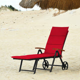 Folding Patio Rattan Lounge Chair with Wheels-Red