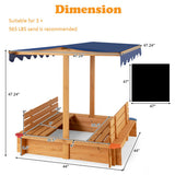 Kids Wooden Sandbox with Canopy and 2 Bench Seats