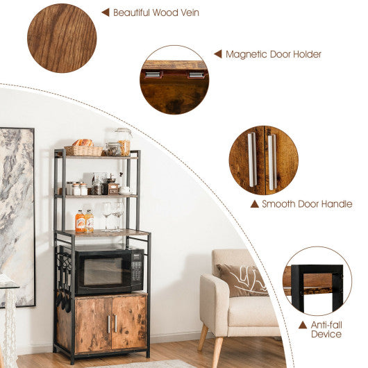 4-Tier Industrial Kitchen Bakers Rack Microwave Oven Stand-Brown