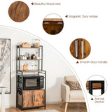 4-Tier Industrial Kitchen Bakers Rack Microwave Oven Stand-Brown