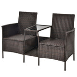 Patio Rattan Wicker Conversation Set Sofa Cushioned Loveseat Glass Table-Navy