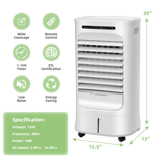 4-in-1 Portable Evaporative Air Cooler with Timer and 3 Modes-White