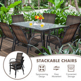 Set of 6 Outdoor PE Wicker Stackable Chairs with Sturdy Steel Frame-Brown