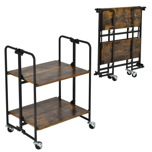 Folding Rolling Cart with Metal Frame-2-Tier