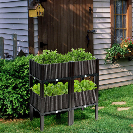 Set of 4 Elevated Flower Vegetable Herb Grow Planter Box-Brown