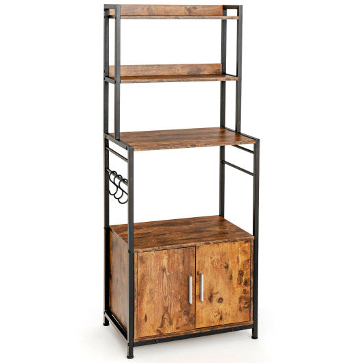 4-Tier Industrial Kitchen Bakers Rack Microwave Oven Stand-Brown