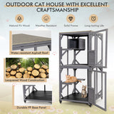 Outdoor Cat House Enclosures on Wheels Kitten Cages with Resting Box-Gray