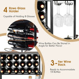 47 Inches Wine Rack Table with Glass Holder and Storage Shelves-Rustic Brown