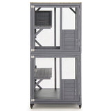 Outdoor Cat House Enclosures on Wheels Kitten Cages with Resting Box-Gray