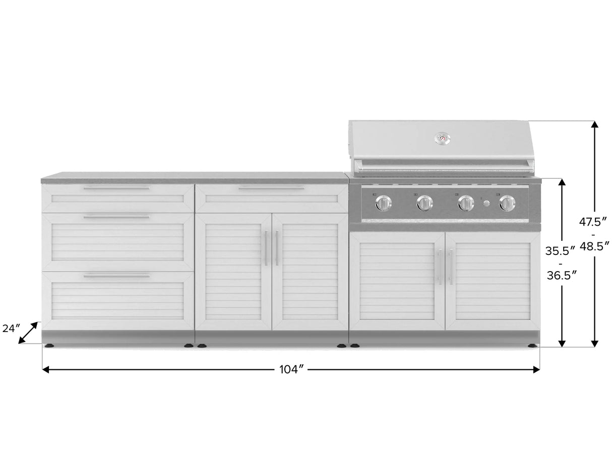 Outdoor Kitchen Stainless-Steel 5 Piece Cabinet Set with 3-Drawer, Bar, Grill Cabinet, Performance Grill and Countertop