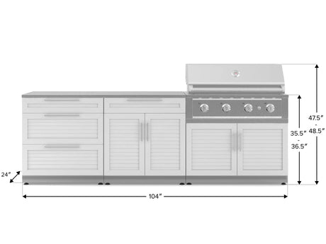 Outdoor Kitchen Stainless-Steel 5 Piece Cabinet Set with 3-Drawer, Bar, Grill Cabinet, Performance Grill and Countertop