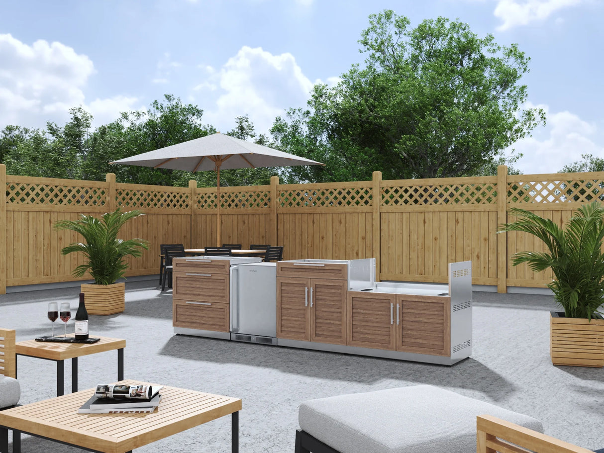 Outdoor Kitchen Stainless Steel 4 Piece Cabinet Set with 3-Drawer, Bar, Grill Cabinet and Fridge