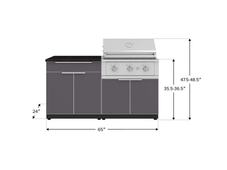 Outdoor Kitchen Aluminum 4 Piece Cabinet Set with Bar, Grill Cabinet, Performance Grill, and Countertop