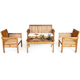 4 Pieces Outdoor Acacia Wood Sofa Furniture Set