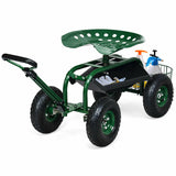 Heavy Duty Garden Cart with Tool Tray and 360 Swivel Seat-Green