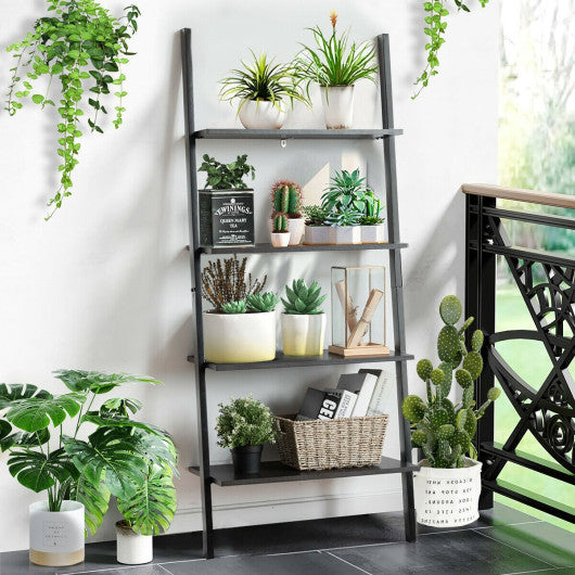 4-Tier Industrial Leaning Wall Bookcase-Black