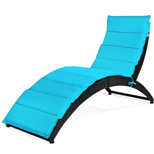 Folding Patio Rattan Portable Lounge Chair Chaise with Cushion-Turquoise