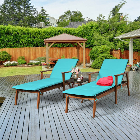 3 Pieces Portable Patio Cushioned Rattan Lounge Chair Set with Folding Table-Turquoise