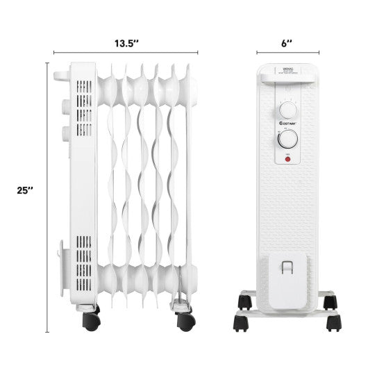 1500 W Oil-Filled Heater Portable Radiator Space Heater with Adjustable Thermostat-White