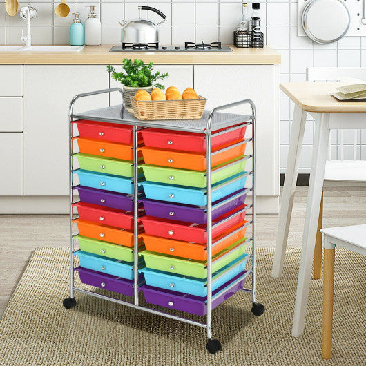 Multipurpose 20 Drawers Storage Rolling Cart Studio Organizer-Multicolor