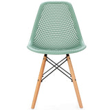 4 Pieces Modern Plastic Hollow Chair Set with Wood Leg-Green