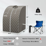 Portable Personal Steam Sauna Spa with 3L Blast-proof Steamer Chair-Gray