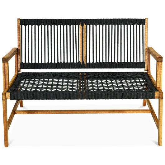 2-Person Acacia Wood Yard Bench for Balcony and Patio-Black