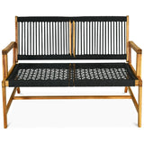 2-Person Acacia Wood Yard Bench for Balcony and Patio-Black