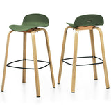 Set of 2 Modern Barstools Pub Chairs with Low Back and Metal Legs-Green