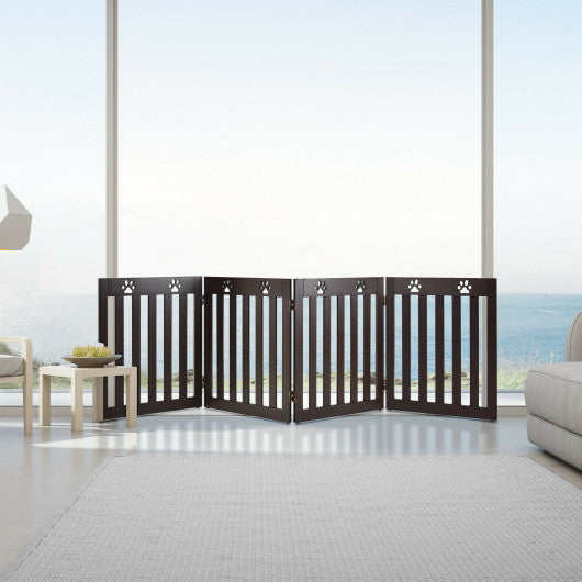 24 Inch Folding Wooden Freestanding Pet Gate Dog Gate with 360° Hinge -Dark Brown