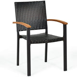 Set of 4 Outdoor Patio PE Rattan Dining Chairs with Powder-coated Steel Frame