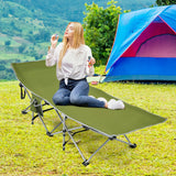 Folding Camping Cot with Side Storage Pocket Detachable Headrest-Green