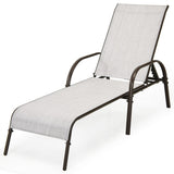 2 Pcs Outdoor Patio Lounge Chair Chaise Fabric with Adjustable Reclining Armrest-Gray