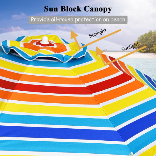 7.2 Feet Portable Outdoor Beach Umbrella with Sand Anchor and Tilt Mechanism-Multicolor