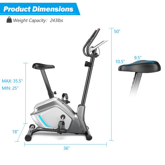 Magnetic Stationary Upright Exercise Bike with LCD Monitor and Pulse Sensor