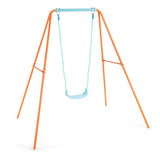 Outdoor Kids Swing Set with Heavy-Duty Metal A-Frame and Ground Stakes-Orange