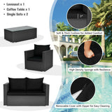 4 Pieces Patio Rattan Conversation Set with Cushions and Coffee Table-Black