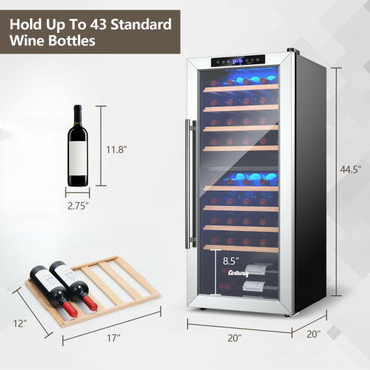 43 Bottle Wine Cooler Refrigerator Dual Zone Temperature Control with 8 Shelves-Black