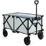 Outdoor Folding Wagon Cart with Adjustable Handle and Universal Wheels-Gray