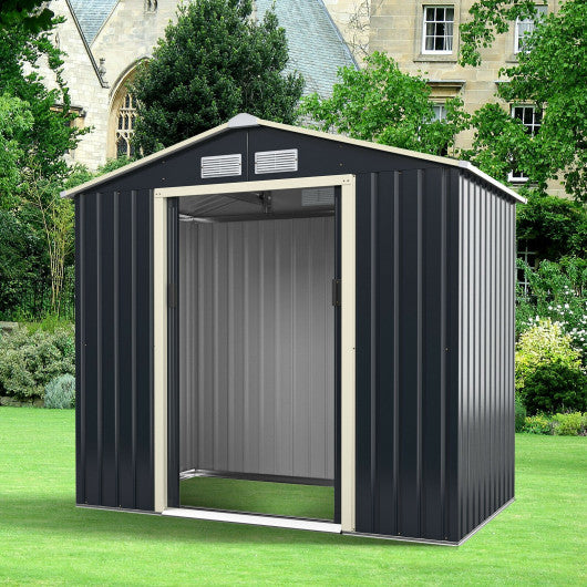 7 Feet x 4 Feet Metal Storage Shed with Sliding Double Lockable Doors-Gray