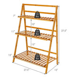 3-Tier Bamboo Foldable Plant Stand with Display Shelf Rack-Natural