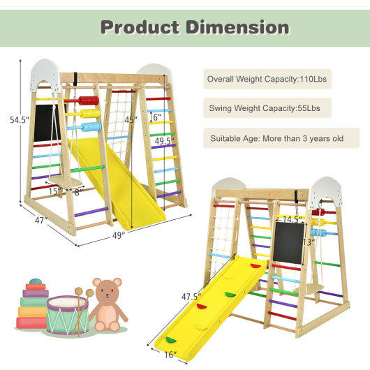 Indoor Playground Climbing Gym Wooden 8-in-1 Climber Playset for Children-Multicolor