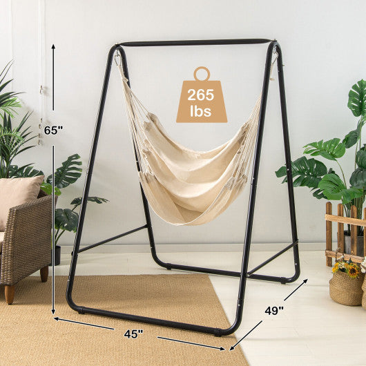 Hanging Padded Hammock Chair with Stand and Heavy Duty Steel-Beige