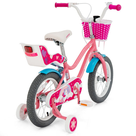 Kids Bicycle with Training Wheels and Basket for Boys and Girls Age 3-9 Years-14 inches